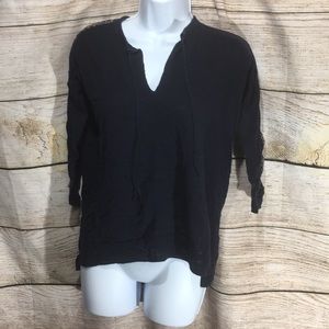 Ann Taylor Loft v neck black fancy sleeve sweater